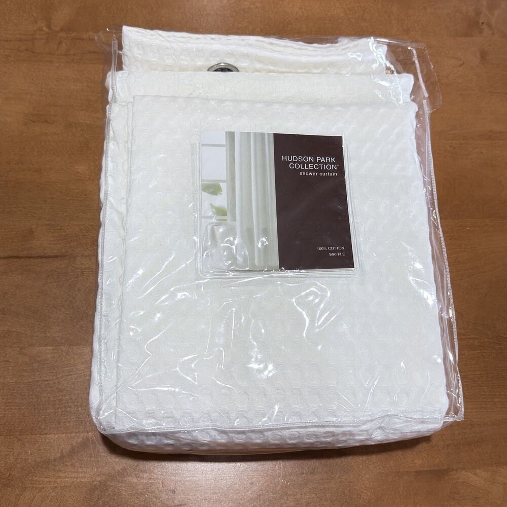 Hudson Park Cotton Waffle Shower Curtain 72" X 72" White